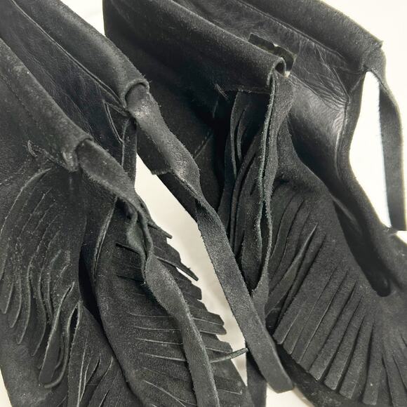 MAJE Fringed Heeled Ankle Bootie Boots Leather Suede Black Womens Size US 8 EU39 - Picture 7 of 10